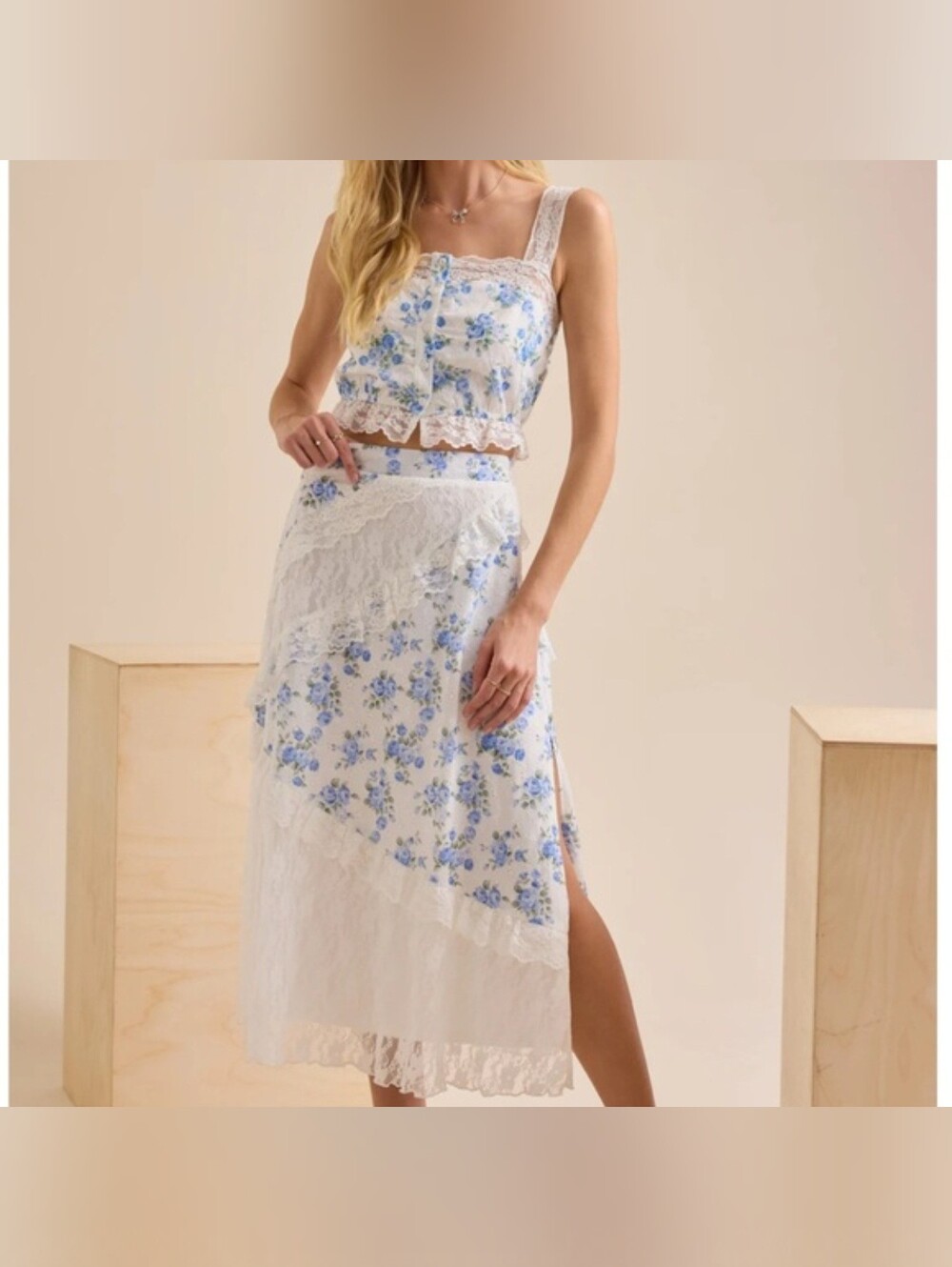 Altar'd State Floral Lace Midi Maxi Skirt Set XS/S